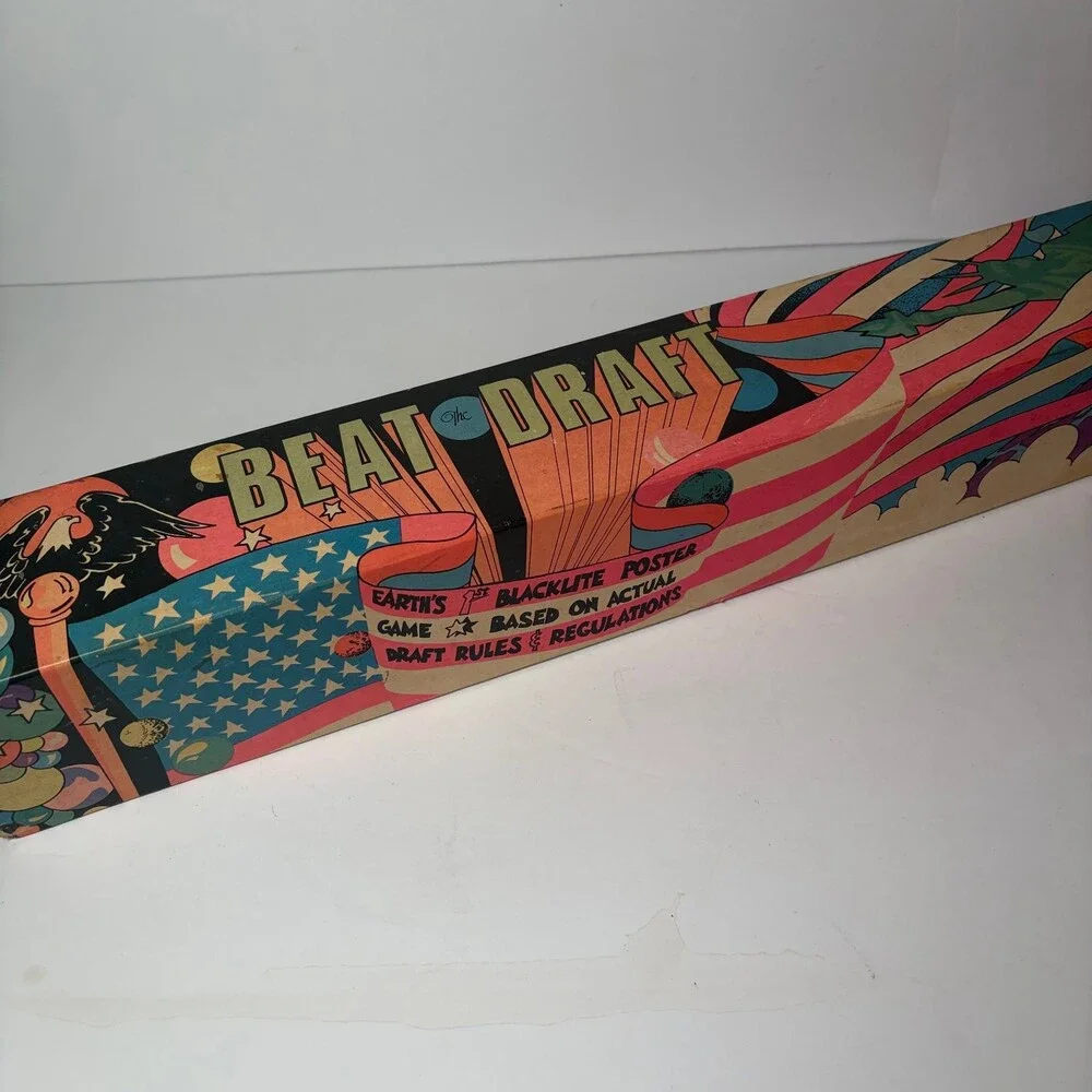 Vintage 1968 Beat the Draft Board Game Anti-War Vietnam Era Blacklite Poster
